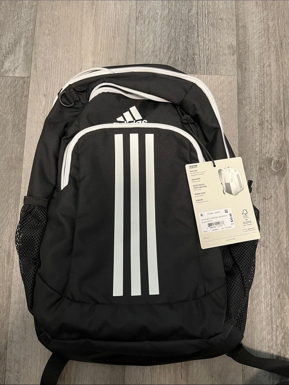 adidas Black Backpack with White 3-Stripe Accent - Men